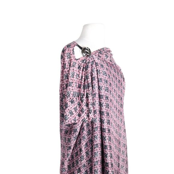 Sportmax Womens S Pink Black Cut Out Shoulder Ring Silk Mini Dress Short Sleeve - Picture 3 of 11